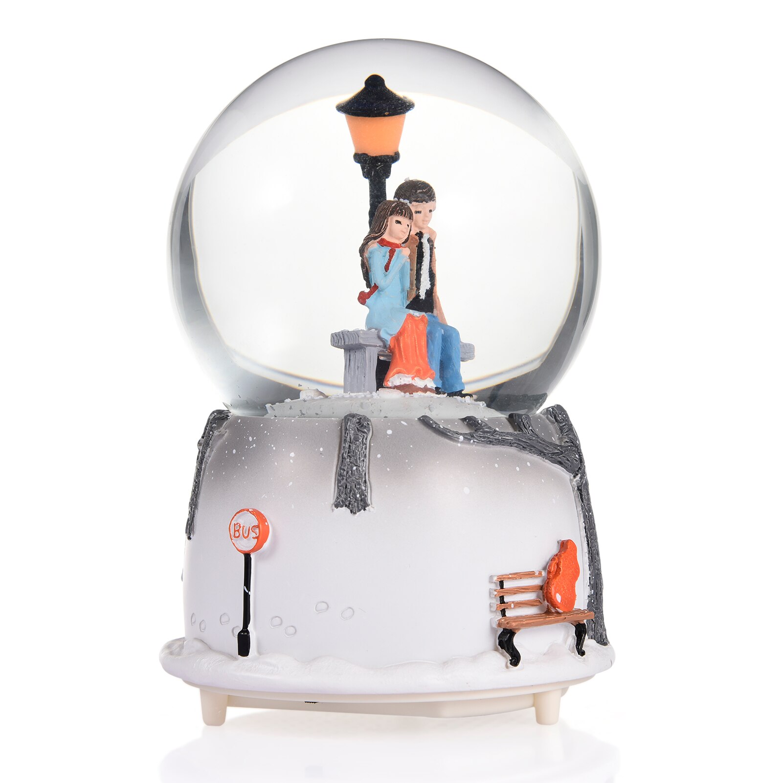 Crystal Ball Romantic Music Box Couple With Light Music Snowflake Rotate Birthday Valentines Day Wedding: Sitting position