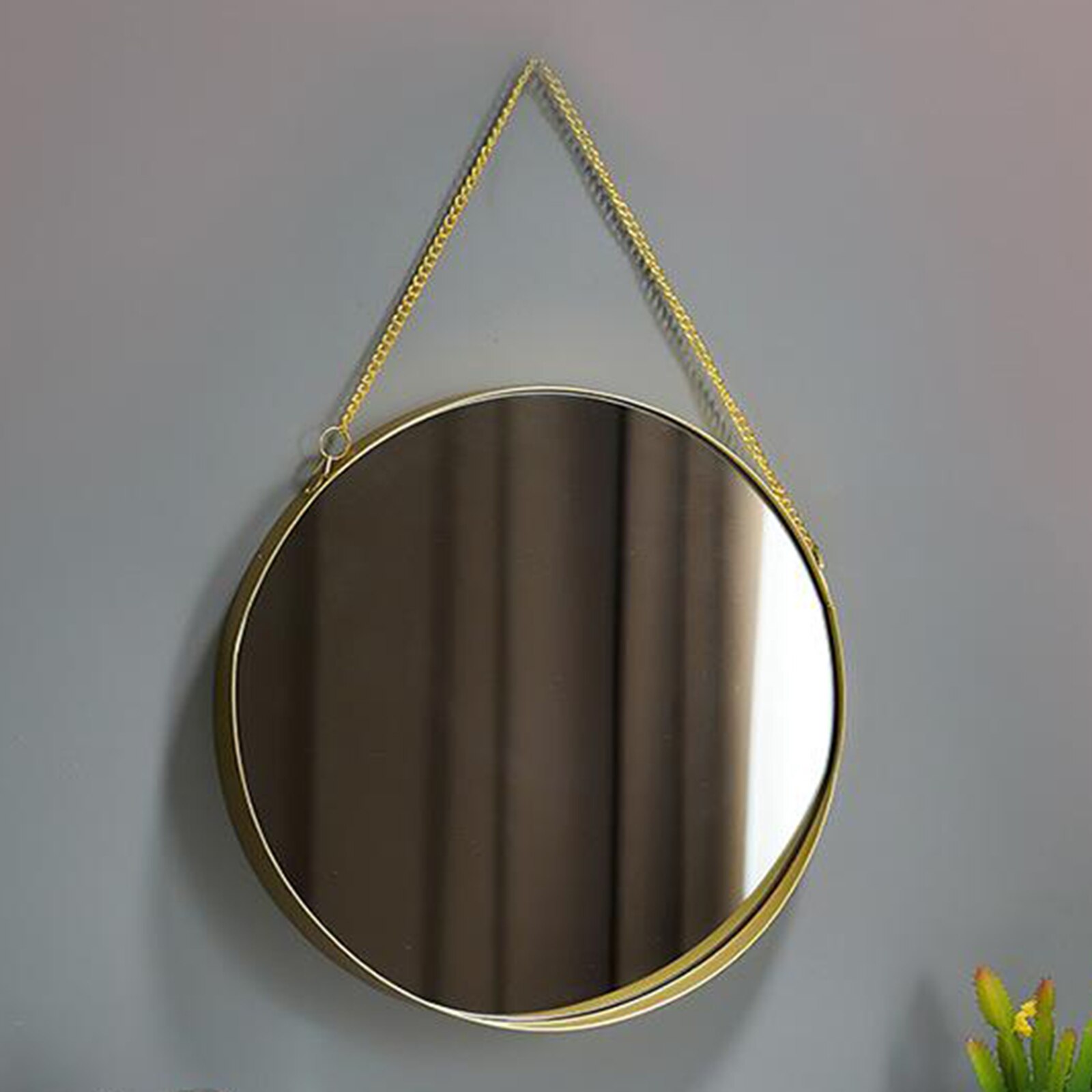 Miroir suspendu rond or géométrie décorative miroir mural avec chaîne