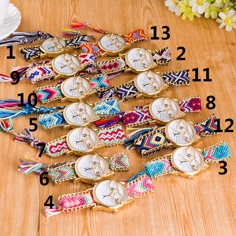 Montre Bracelet exquis pour femmes et filles, lunettes pour visage, en laine tressée de Style ethnique, Style à la , manuelle