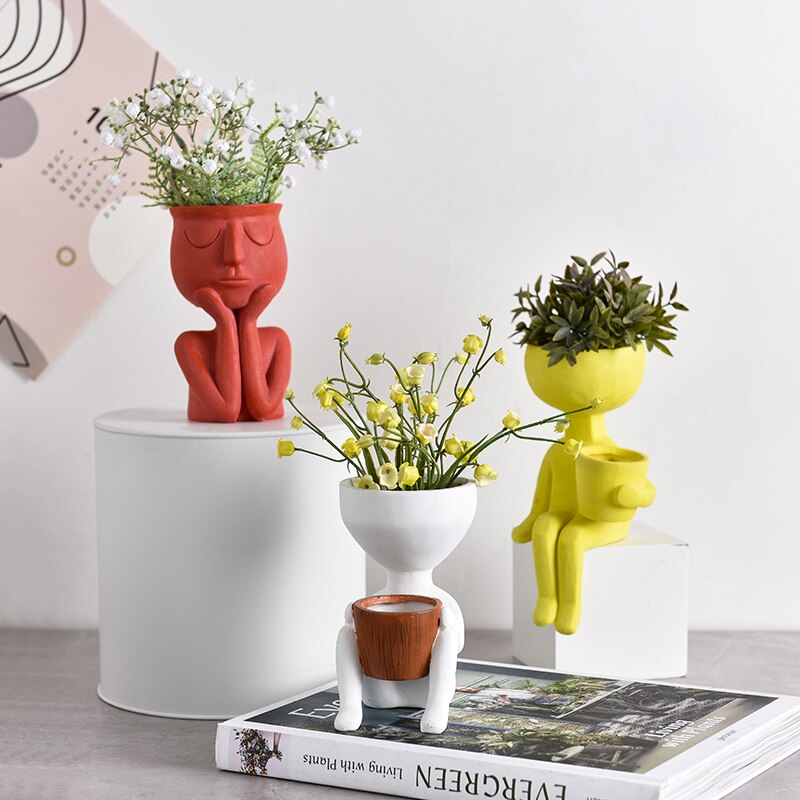 Luksus karakter portræt urtepotte skulptur nordisk ansigt potter arrangementer hjem skrivebord vase stue dekoration