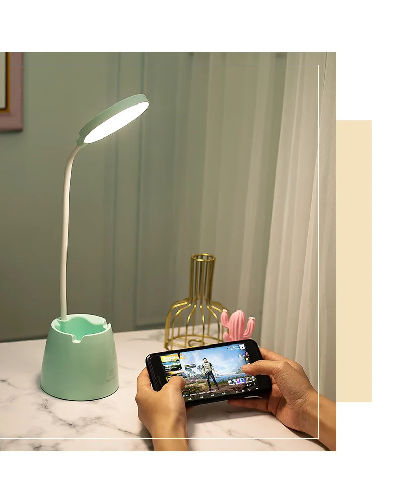 LED Oogbescherming Bureaulamp USB Bedlampje Opladen Student Studie Slaapzaal Leeslamp Slaapkamer Nachtlampje Cadeau: Blauw