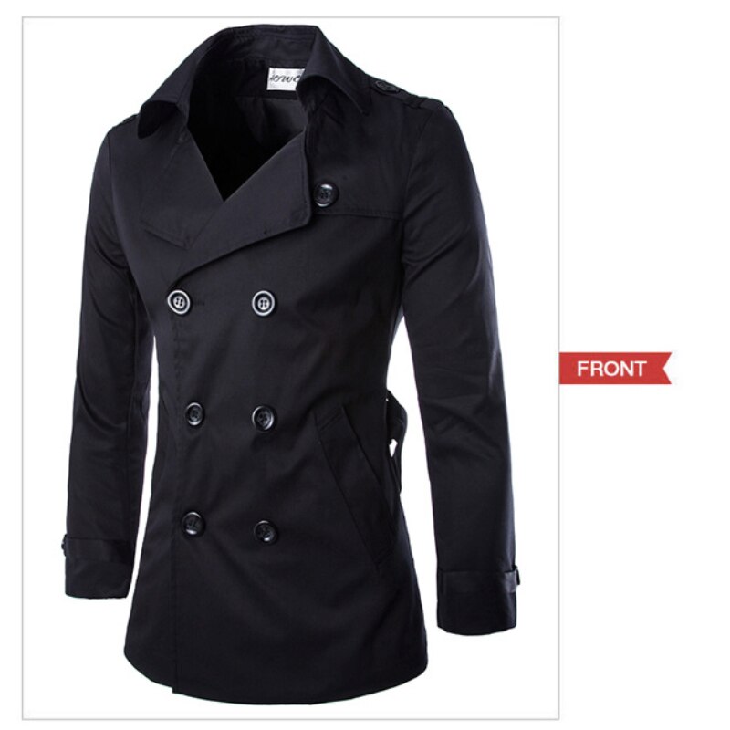 Herr trenchcoat herr mellanlång kappa smal casual coat herr solid justerbar midja manlig trench street wear stil vindrock: Svart / M