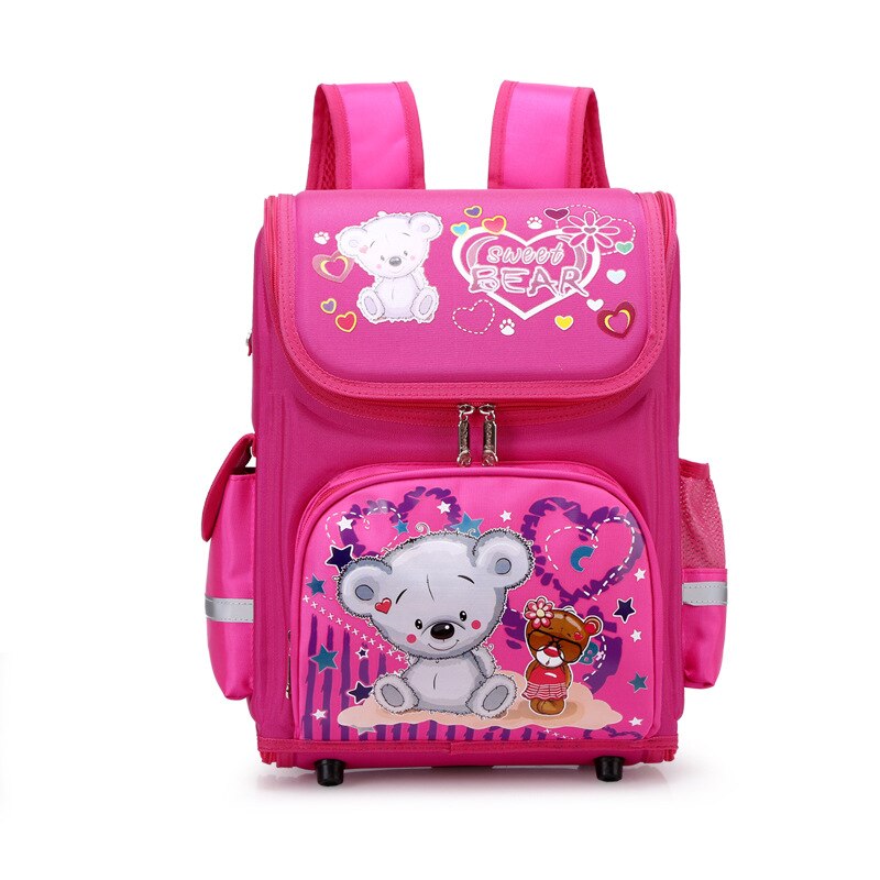 Kids Cartoon School Backpack EVA Folded Orthopedic Children School Bags for Girls Butterfly School Backpacks Mochila Infantil: bear red