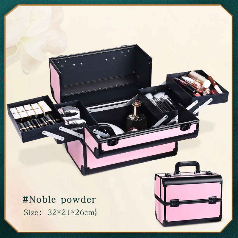 Makeup Train Box With Adjustable 4 Trays Makeup Box Makeup Storage Box With Lock And Compartment: Khaki