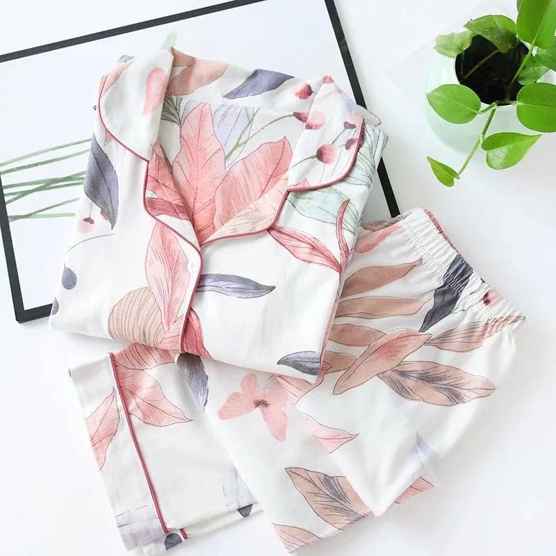 Sweet leaf 100%  bomulds pyjamassæt kvinder nattøj japansk ren bomuld pyjamas kvinder hjemmetøj