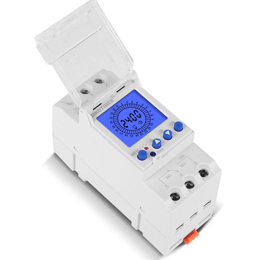 Grote Lcd Display Backlight Digitale Wekelijkse Programmeur 85-265V 1NO + 1NC Cyclustijd Controller Din Rail