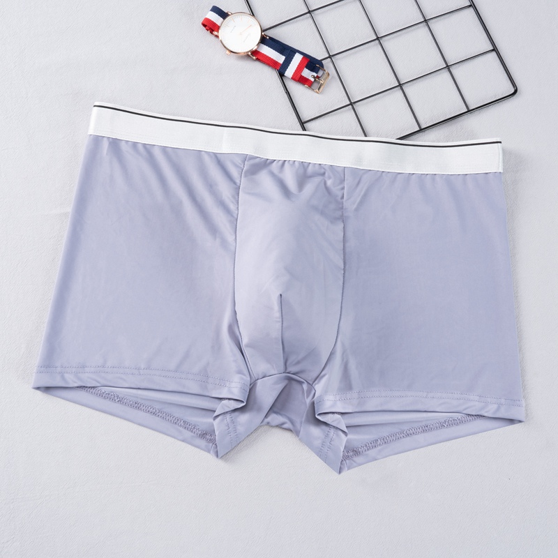 Boxer pour homme, sous-vêtement respirant, couleur unie, à la , argenté, confortable, sans couture, en soie glacée