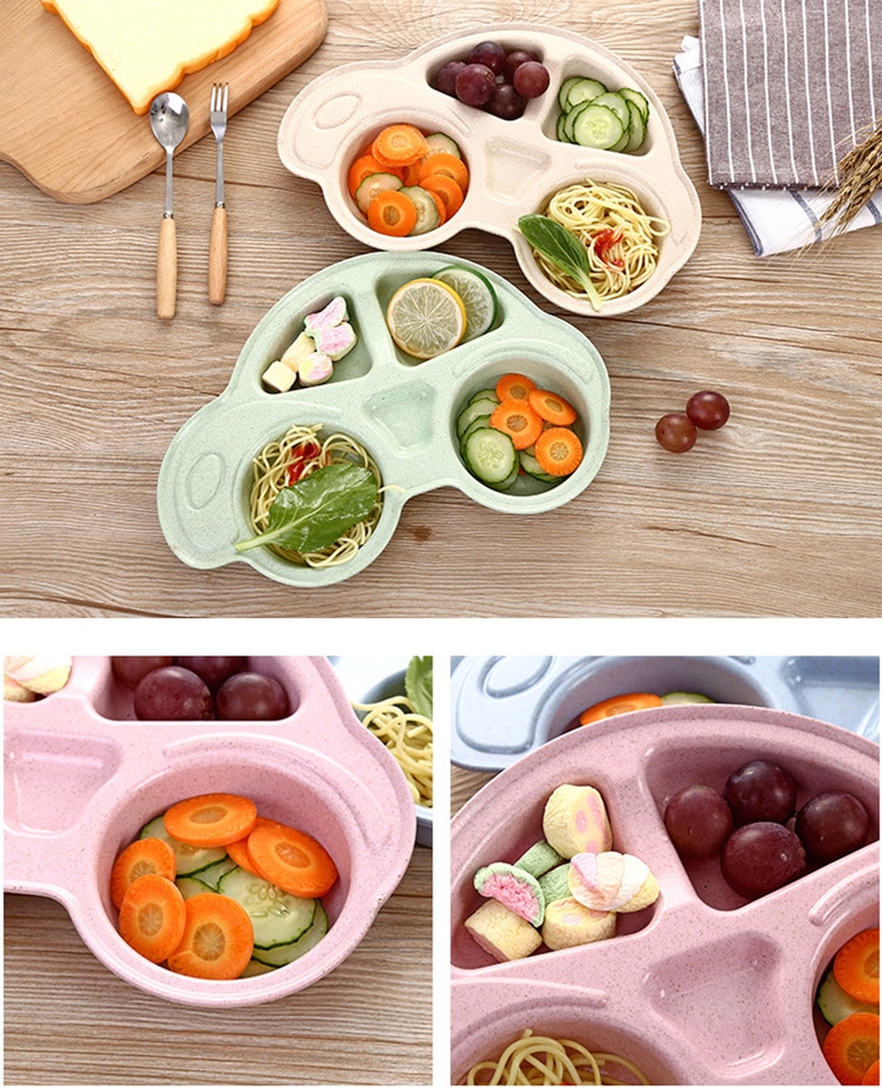 Wheat Straw Car Shaped Lunch Box for Kids School Children Plate Bento Box Kitchen Food Storage Container Accessories