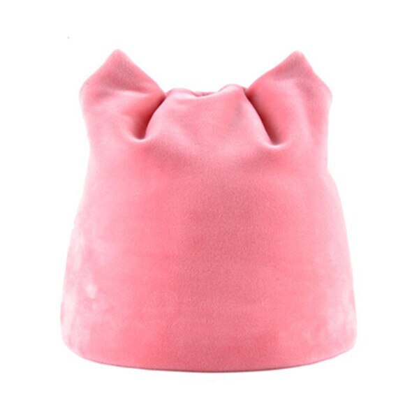 Kvinne vinter flanell skullies katt øre lue pluss fløyel tykk dobbeltlag varm lue hatt øre klaffer jenter søt lo strikk lokk: Rosa