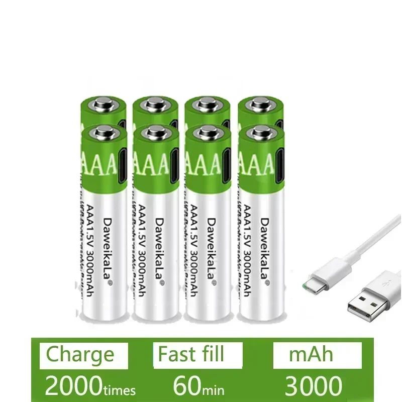 AAA Usb Rechargeable Battery Lifepo4 Original Rechargeable Lithium Batteries Power Bank Aaa Recharable Recharchable Finger: SKY BLUE