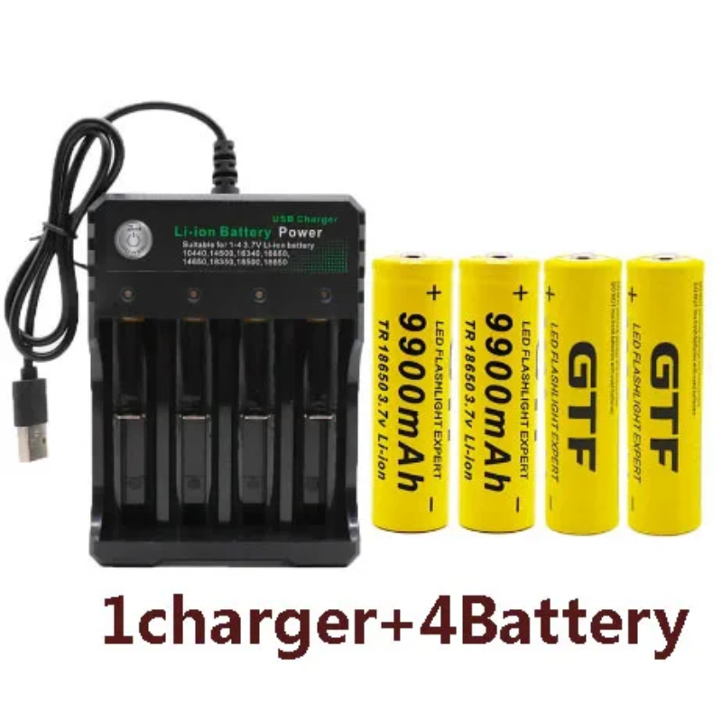 GTF 18650 Original Lithium-ion Battery, 18650 Rechargeable Flashlight, 3.7 V, 9900 MAh for Flashlight+USB Charger: Blue