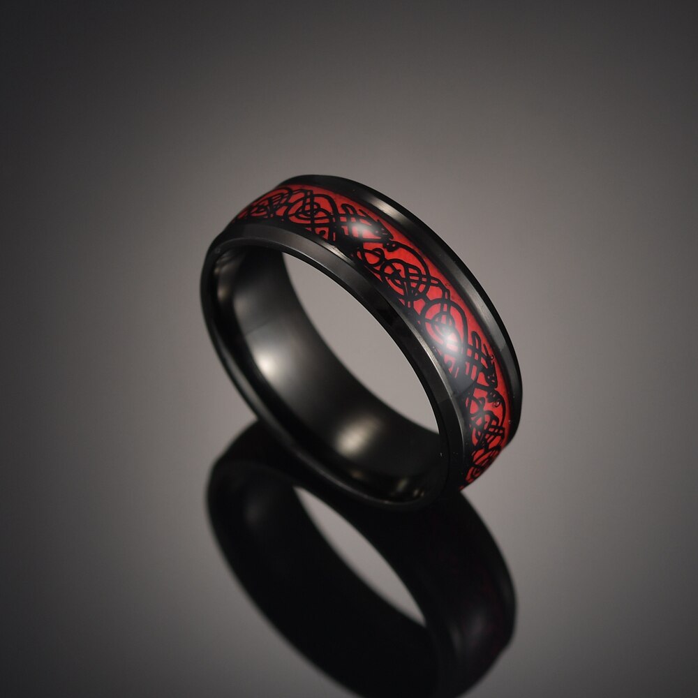 Menn ring smykker rød svart drage innlegg komfort passform rustfritt stål ringer 11 menn kvinner giftering bred 8mm størrelse 7 8 9 10