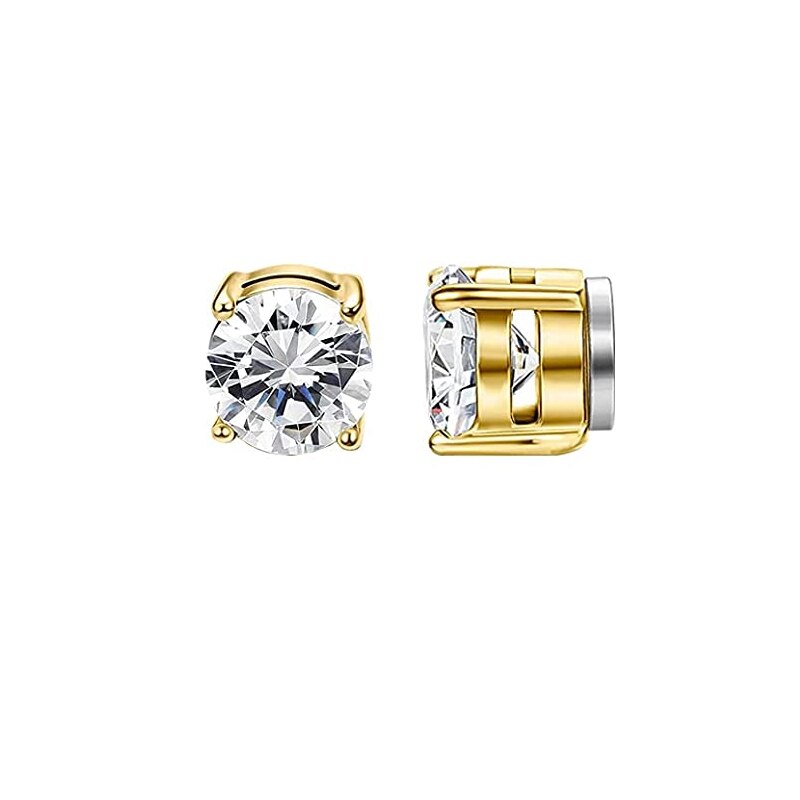 6 Pairs of Stainless Steel Magnetic Stud Earrings Male Female Zircon Magnet Non-perforated Clip Earrings Set Black Steel Gold: StyleA-Gold-1pairs