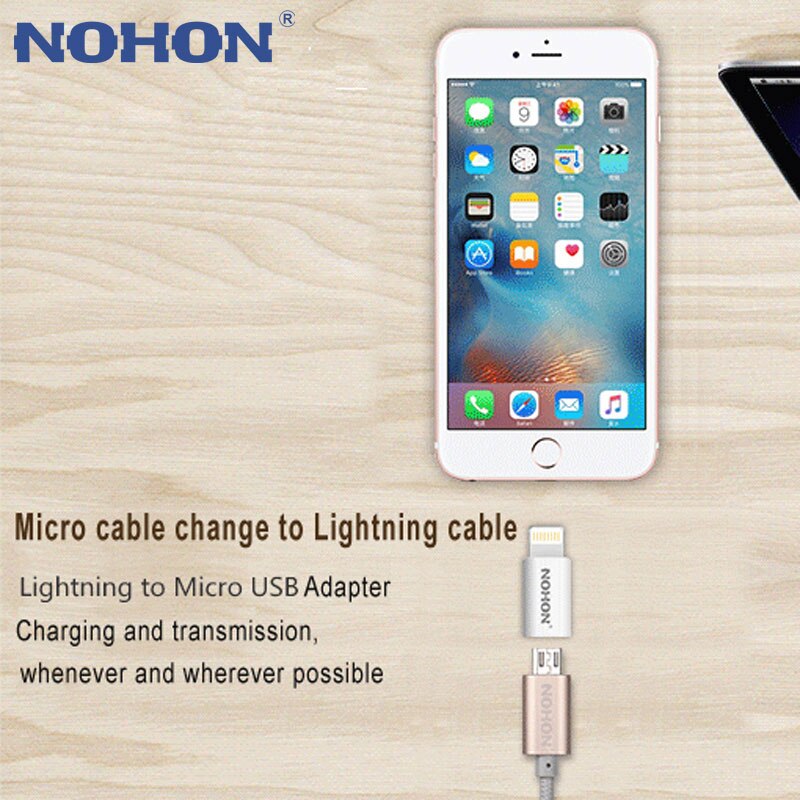 NOHON 8pin USB Adapter To Micro USB Charger For iPhone 8 7 6 6S Plus 5S 5C 5 iPad Mini Air iPod Quick Charge Data Sync Connector