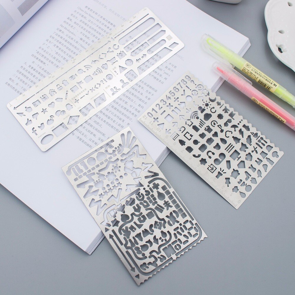BZNVN Office pattern template w41al hollow w51 Cute Metal Bookmark Drawing Ruler