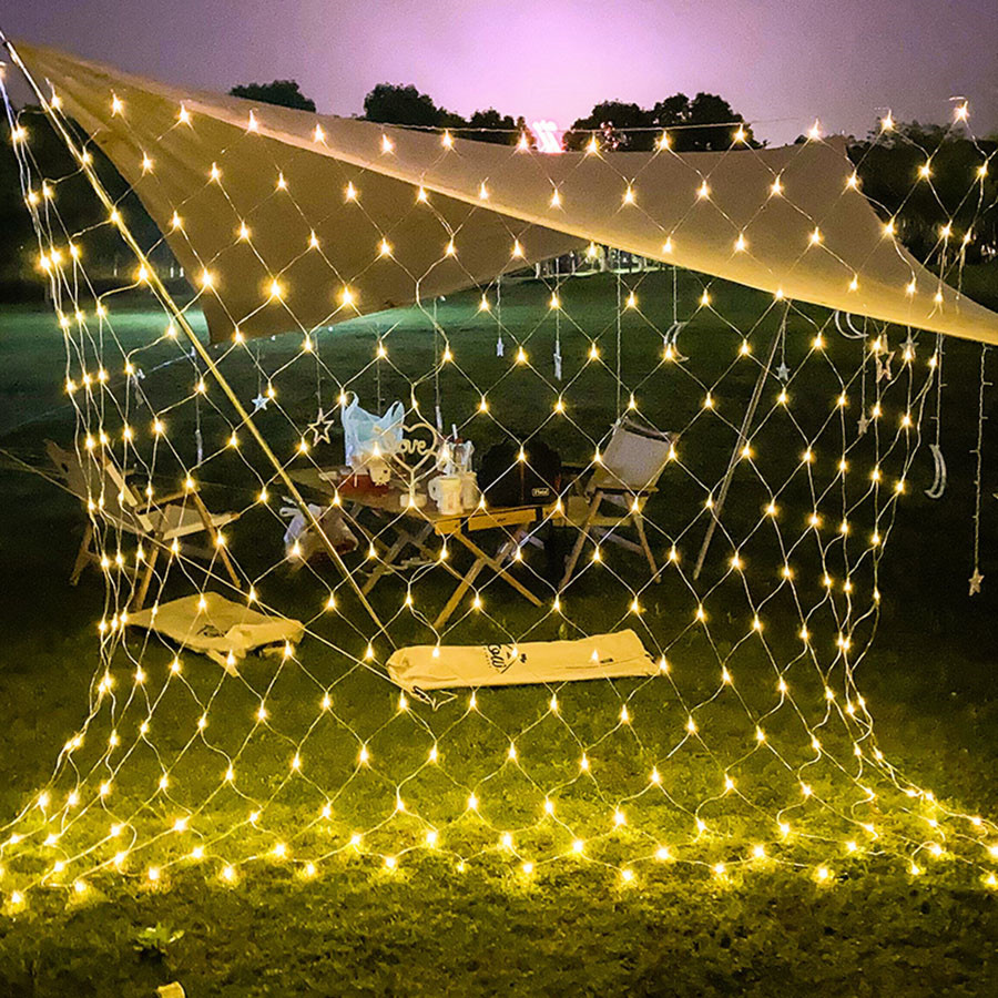 Filet lumineux solaire LED 3x2M 6x4M, rideau lumineux en maille pour fenêtre, décoration féerique pour mariage, noël et