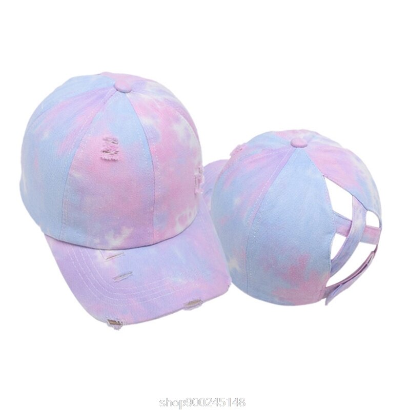 Femmes lavé casquette de Baseball crème solaire en détresse déchiré Criss croix haute queue de cheval réglable chapeau de relance N12 20 directe
