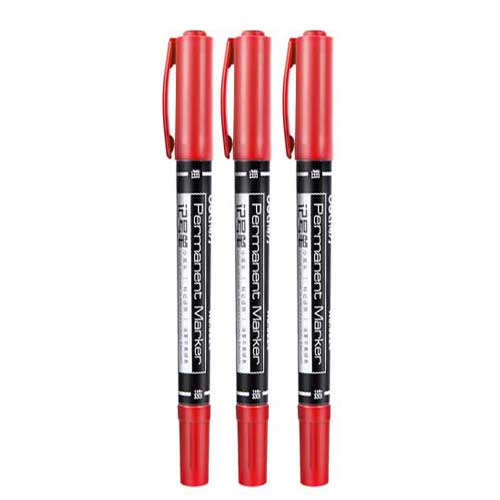 3 unids/set marcador permanente de doble punta negro/azul/rojo rotulador de punta fina impermeable para escuela suministros de oficina papelería para estudiantes: Rojo