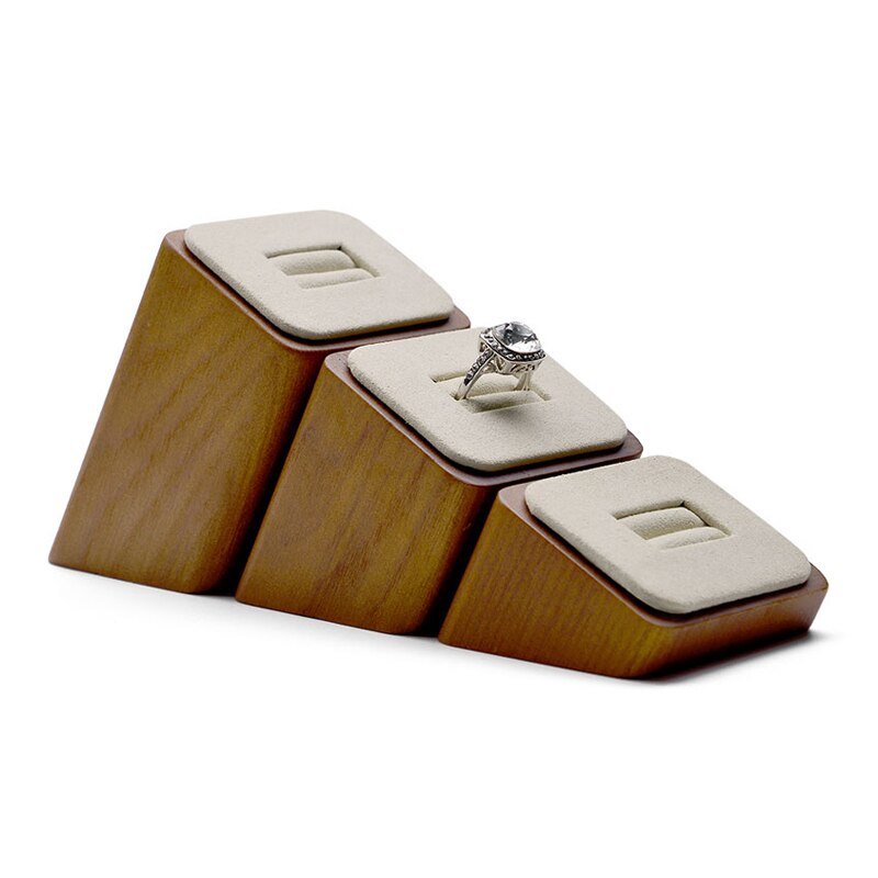 Oirlv Ring Display Set - 3 pcs Wood Jewelry Holder - Creamy-white & Dark Gray - 6x5x3.8cm: SM06701-2sets