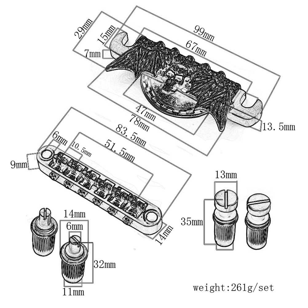 Replacement Tailpiece Bridge And Saddle Set For Les Paul Style Guitar