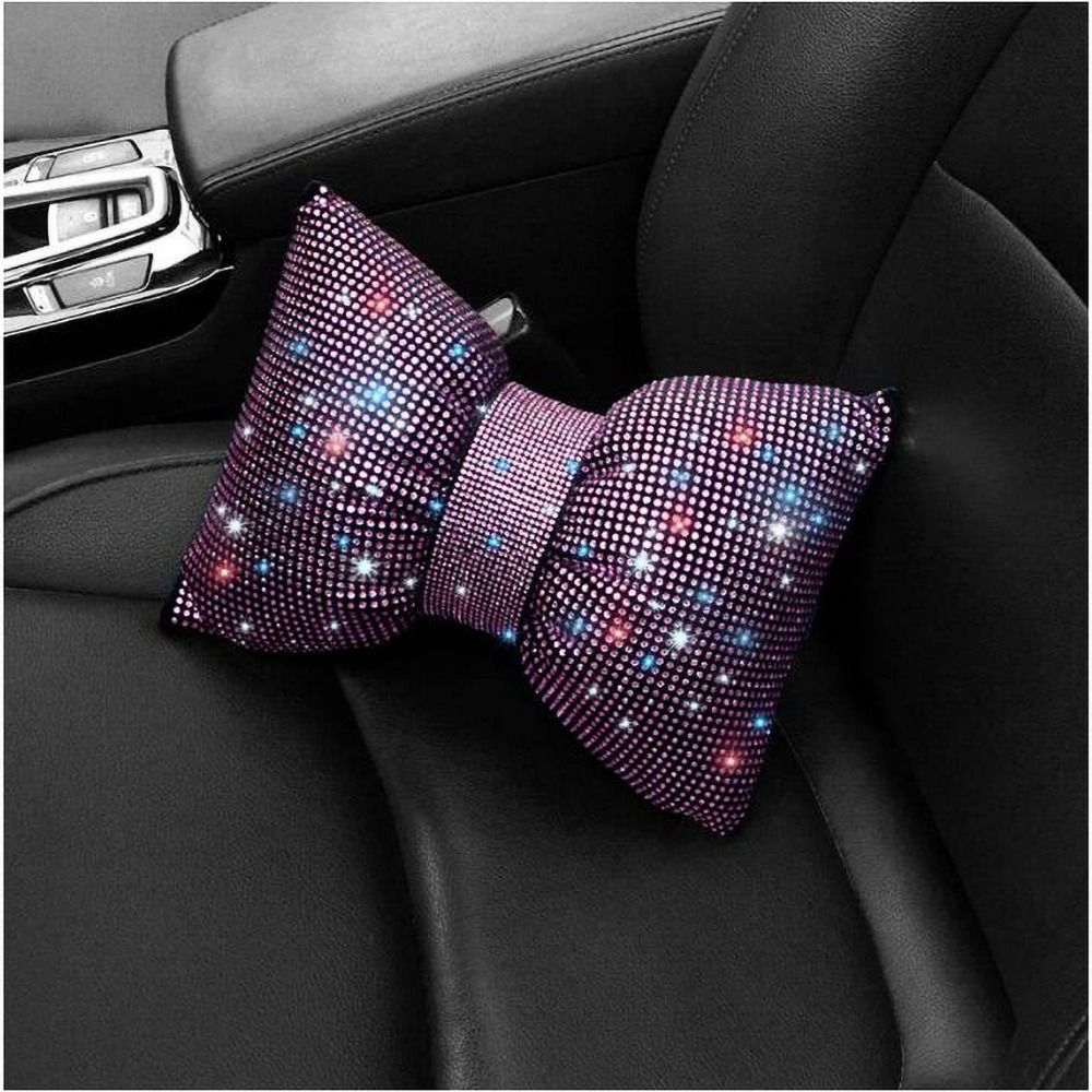 Rhinestone Crystal Bow Car Headrest Bling Neck Rest Crystal Bowknot Car Neck Pillow Ergonomic Multifunctional: WHITE