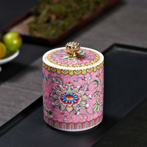 Small Tea Caddy Enamel Ceramic Airtight Jar Happy Little Jar Black Tea Pot Medicine Pot Six-color Small Tea Pot Storage Caddy: about 9x9x14cm / Color 4