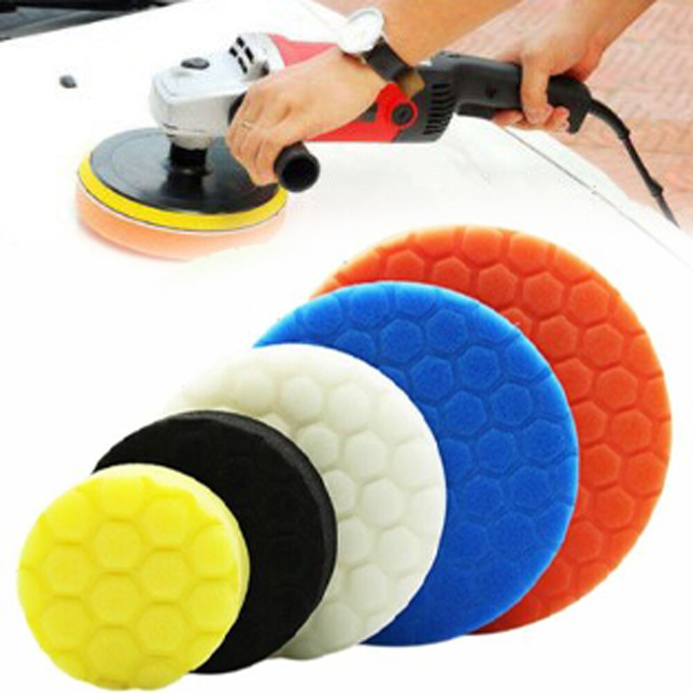 5-Pack 6 Inch Car Buffing & Polishing Pads - Foam Sponge, Hook & Loop, Waxing Kit