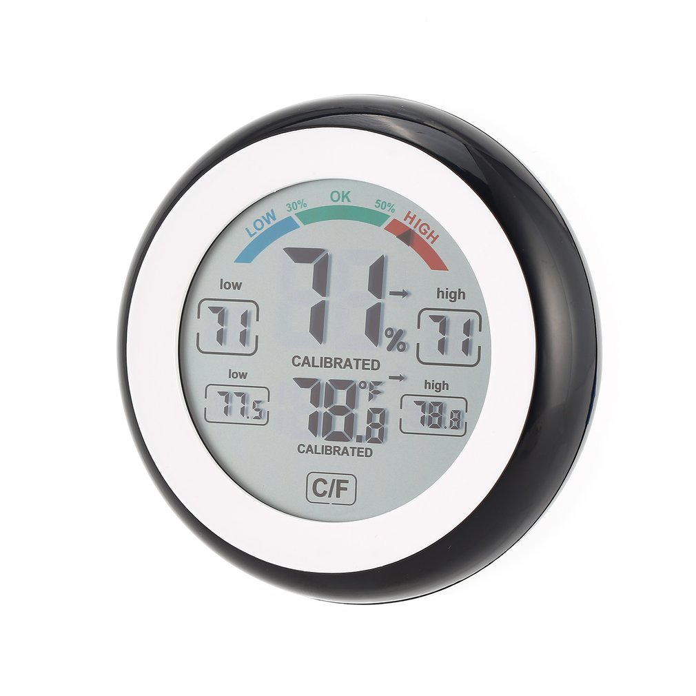 Round LCD Touchscreen Indoor Temperature Hygrometer Weather Station Digital Backlight Touch Screen Time Clock Thermometer