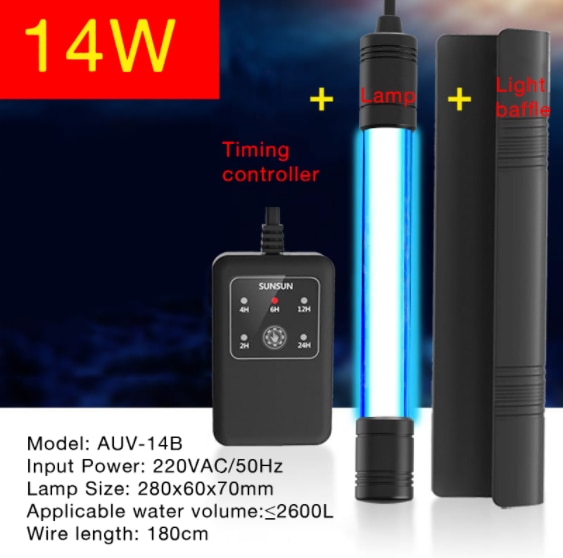 Fish Tank UV Disinfection Lamp Aquarium Sterilizer Germicidal Lighting withTiming Waterproof Bright Aquarium Sterilizer Lamp: 14A and controller