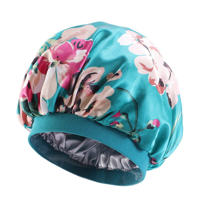 Oversized Double-layer Shower Cap, Stretch Wide-brimmed Satin Night Cap, Turban Cap