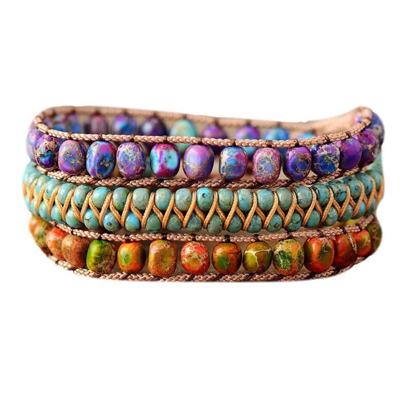 prächtig Perlen wickeln Armbänder mit Natürlichen Stein Jaspers Strang Armbinde Frauen Teengirls Böhmischen vegan Schmuck