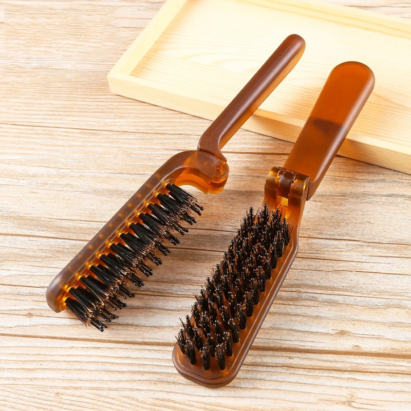 Peine de pelo plegable, cepillo de pelo portátil con cerdas de jabalí, masajeador de cabeza, peines de viaje, Accesorios para peinados