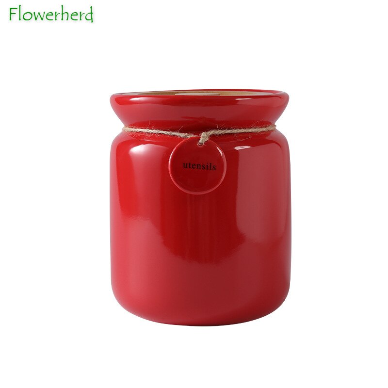 Large Capacity Red Ceramic Tea Caddy with Bamboo Lid Round Tea Storage Food Grade Tea Container Tea Coffee Bean Sealed Caddy