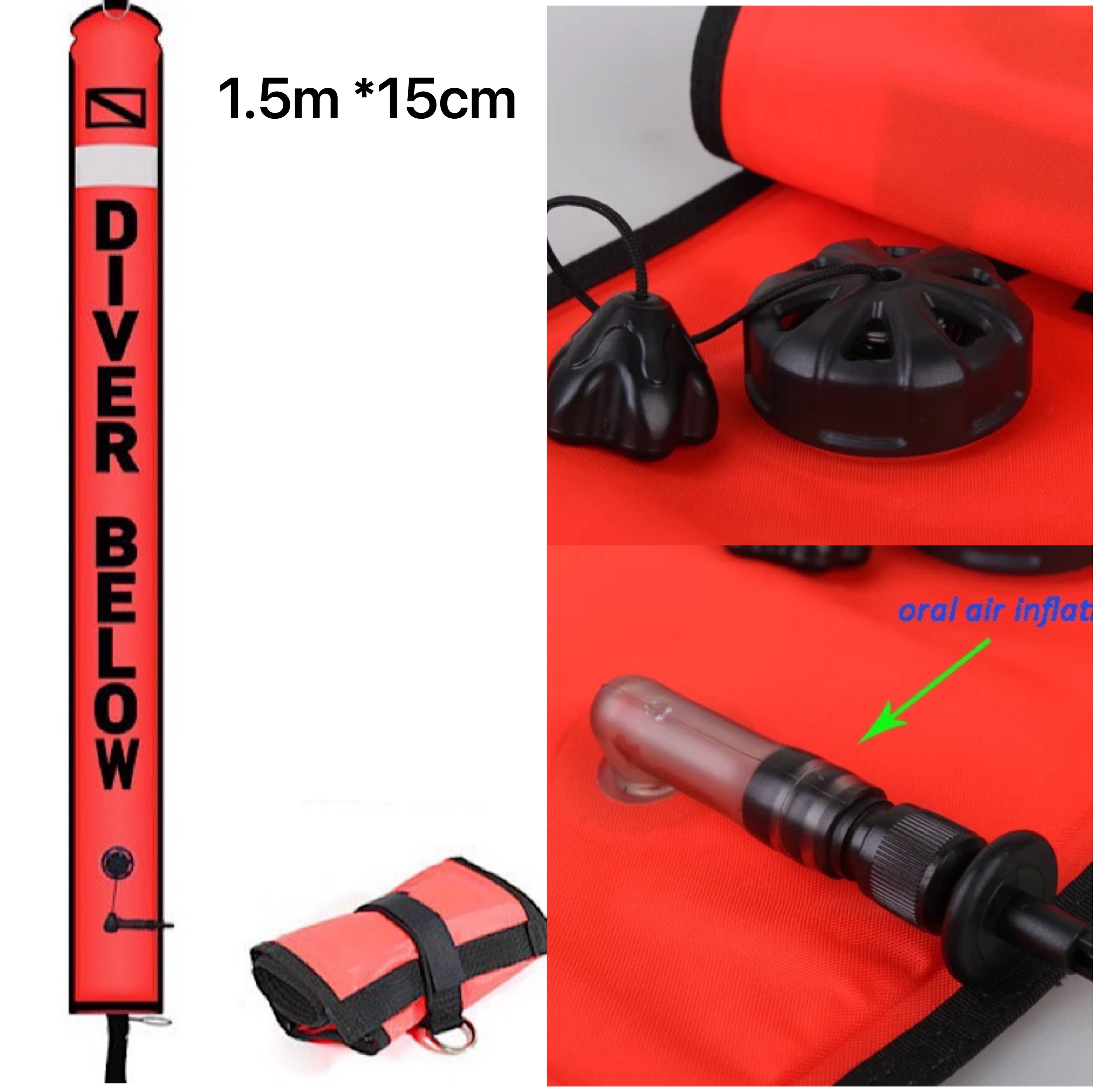 1,2/1.5/1,8 m Reflektierende Tauchen SMB Boje Zwei-Bühne Kopf Blasen Luft Mund Blasen 4,5 CM explosion-Proof Ventil Scuba Tauchen Ausrüstung: 1.5m 15cm orange