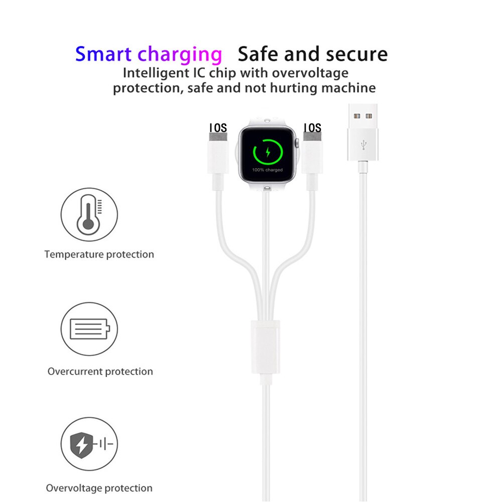 BSYDZKJGS 3 en 1 chargeur sans fil pour Apple Watch 1 2 3 4 chargeur rapide 1.2 câble USB pour iPhone X Xs 8 Plus iPod câble de données USB