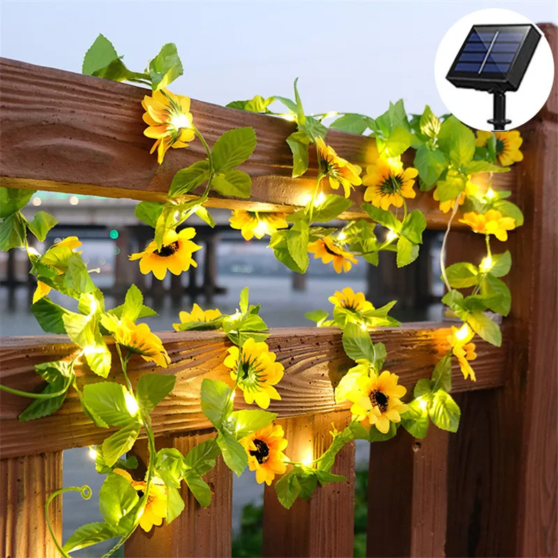 Solar Slingerlampen - 20m LED - Zonnebloem Roos Klimop - Waterdicht IP65 - Tuin Terras Decoratie: Zonnig geel / 11-15w