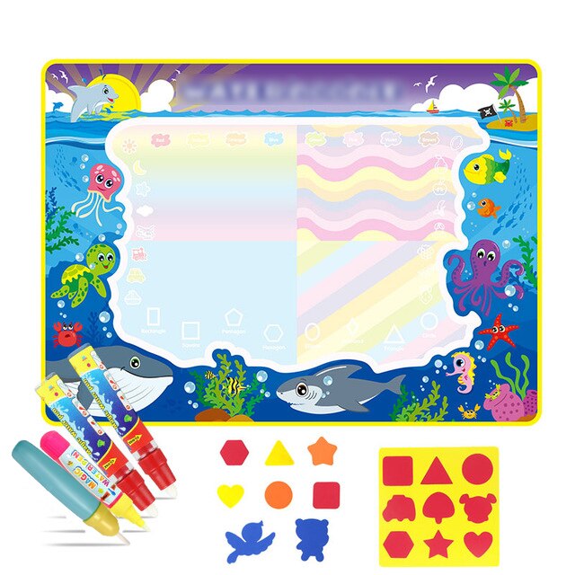 6 Types de tapis de dessin d'eau magique avec stylos et timbres tableau de peinture dans les jouets de dessin grande taille toile Doodle tapis jouets éducatifs: E 110x80cm