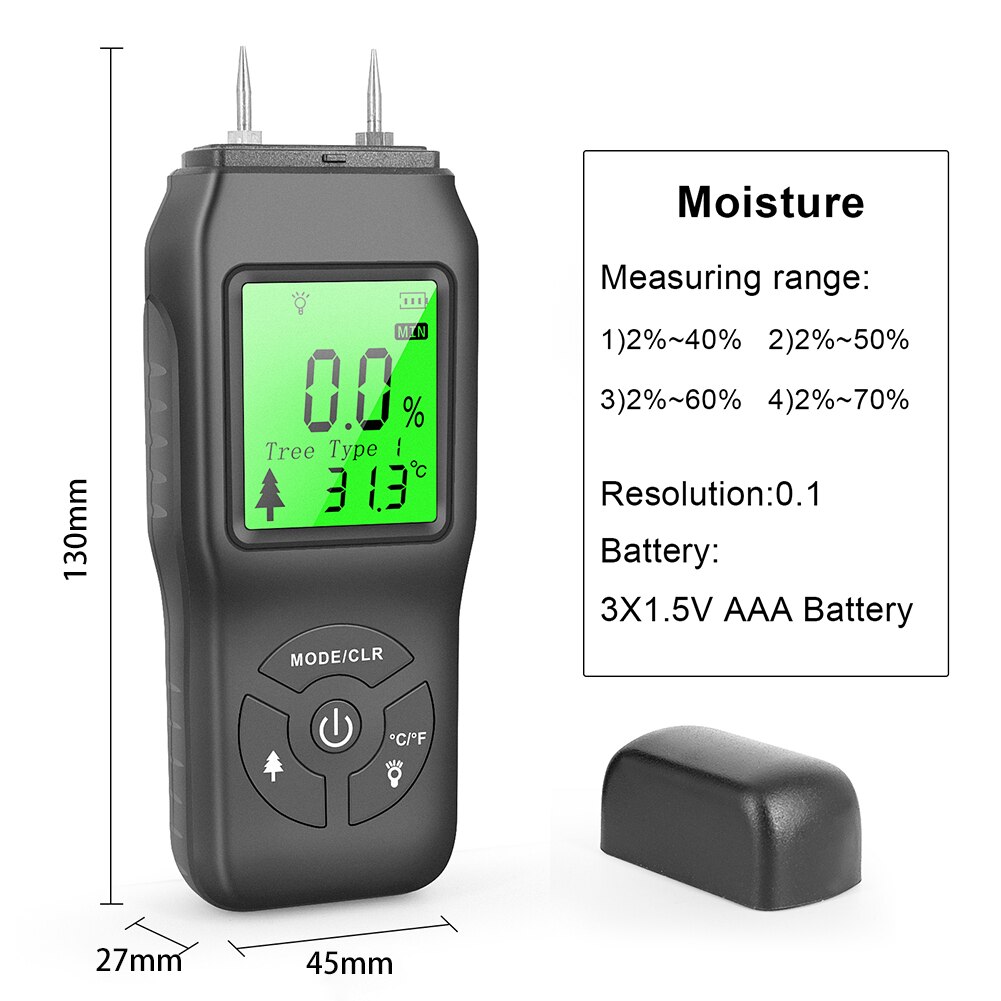 Medidor de humedad de madera LCD, higrómetro Digital de dos pines, medidor de humedad de madera de alta precisión, Detector de humedad de madera: Default Title