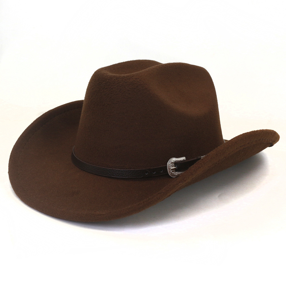 Chapéu de vaqueiro ocidental vintage masculino com cinto, aba enrolada, boné de igreja de jazz, novo, inverno, outono