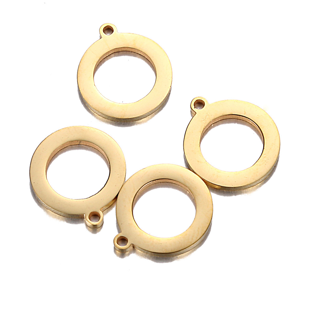 20 stks/partij Eenvoudige Spiegel Gepolijst Roestvrij Staal Cirkel Charms Hollow Ronde Cirkel Connector Bedels Voor DIY Sieraden Makings: Goud-kleur
