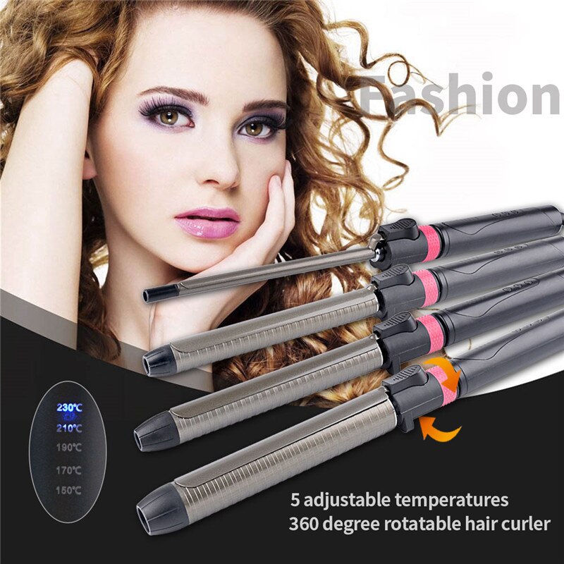 Professionelle Keramik Haar Curler Dreh Eisstockschießen Eisen Zauberstab Eisstockschießen Bügeleisen LCD Zauberstab Lockenwickler 110-240V Temperatur Einstellung Clip