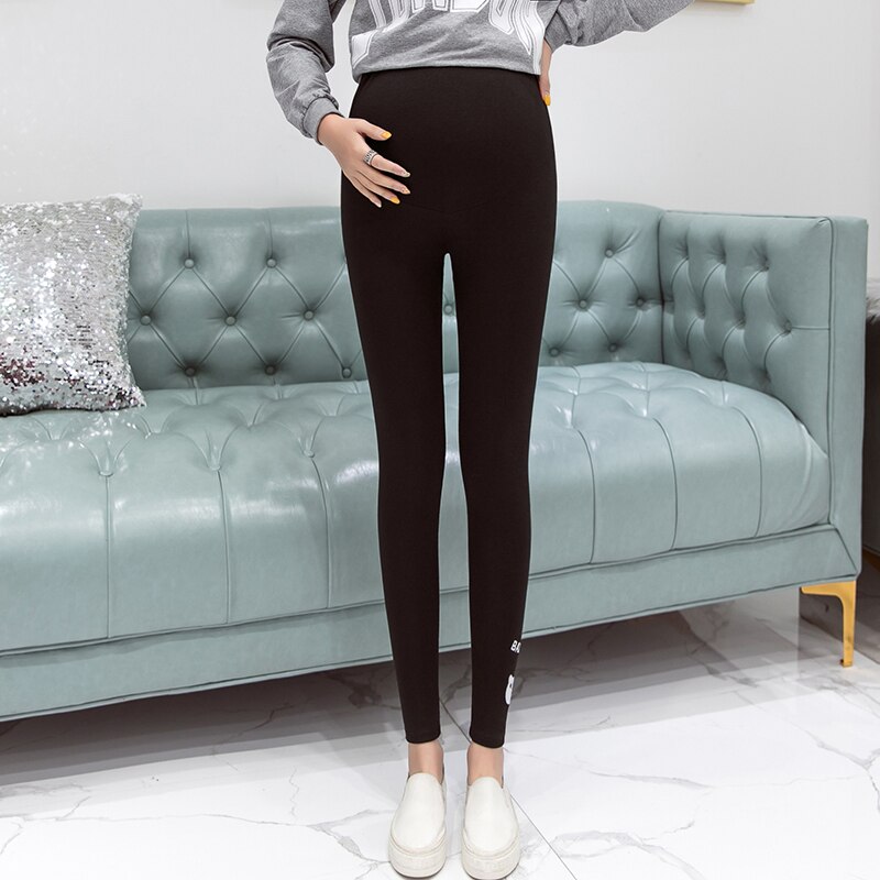 783# Maternity pants Spring Autumn Support Abdomen Elastic Waist Belly Support Pants Maternity Leggings Maternity Trousers: Black / M