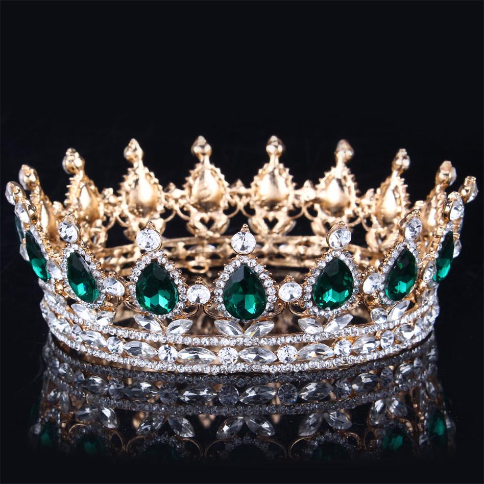 conceptions européennes roi royal reine couronne strass diadème tête bijoux quinceanera couronne mariage mariée diadèmes couronnes reconstitution historique: Green
