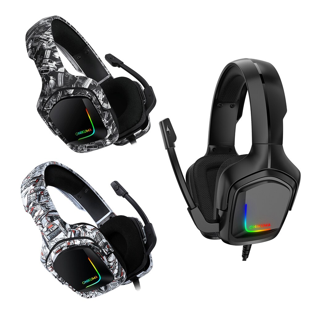 ONIKUMA K20 Gaming Headset - 3.5mm Wired, RGB Lighting, Noise-Cancelling Mic for PC, Tablet, Smartphone