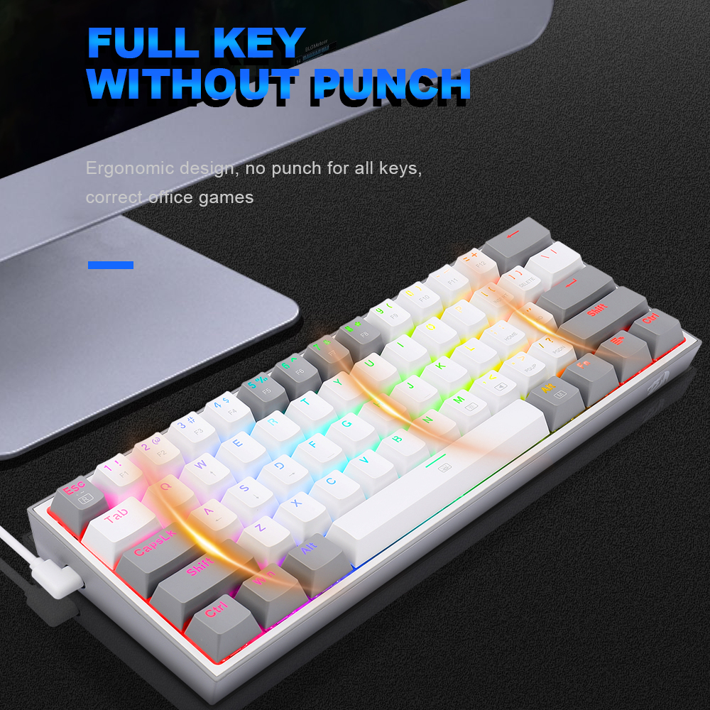 Redragon Fizz K617 Rgb Usb Mini Mechanische Gaming Toetsenbord Rood Schakelaar 61 Toetsen Bedrade Afneembare Kabel, Draagbare Voor Reizen