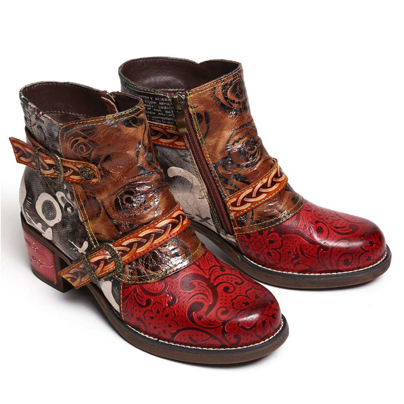 Botas con estampado de serpiente para mujer, Botines de cuero con estampado de serpiente, estilo étnico, de tacón medio, tallas 35-43, Otoño e Invierno: 36