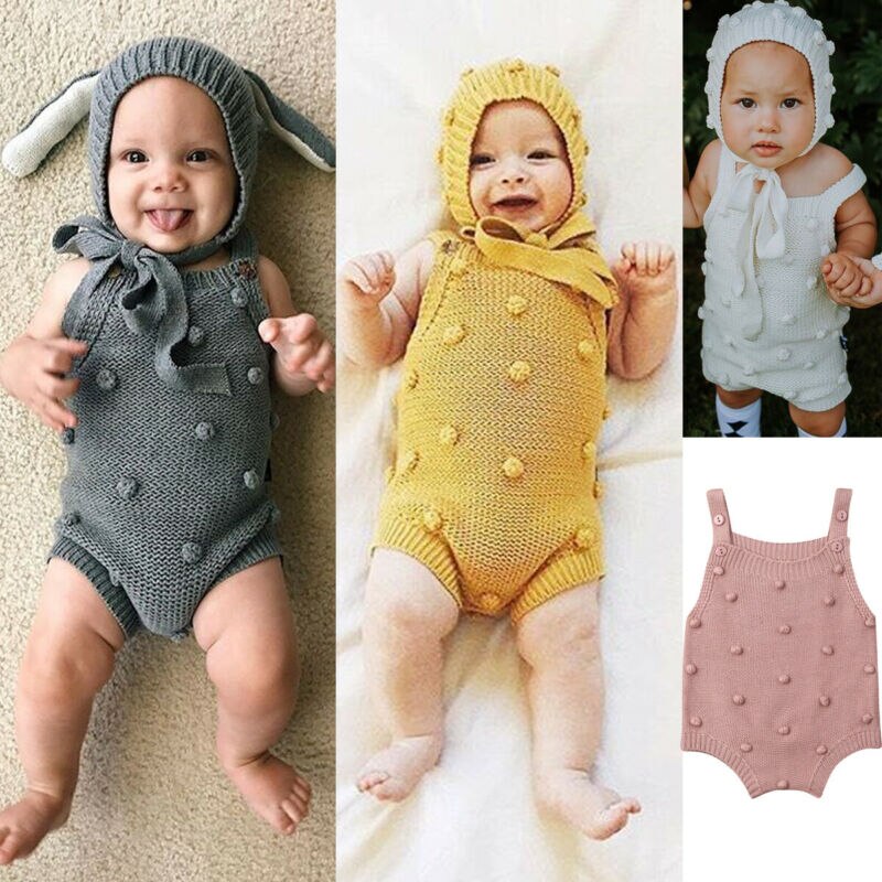 Pudcoco Gebreide Mouwloze Romper Pasgeborenen Baby Jongen Meisje Vest Babygrow Jumpsuit Winter Kleding Overalls Dots Outfits
