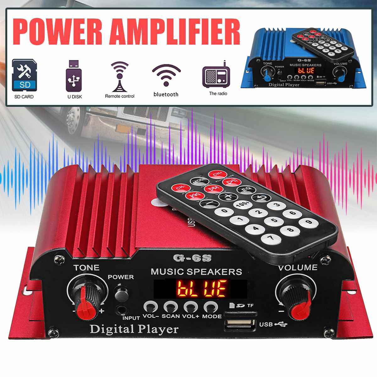 Universele Hifi Bluetooth Car Audio Power Sound Versterker Fm Radio Speler Ondersteuning Sd/Usb/Aux/MP3 Met afstandsbediening