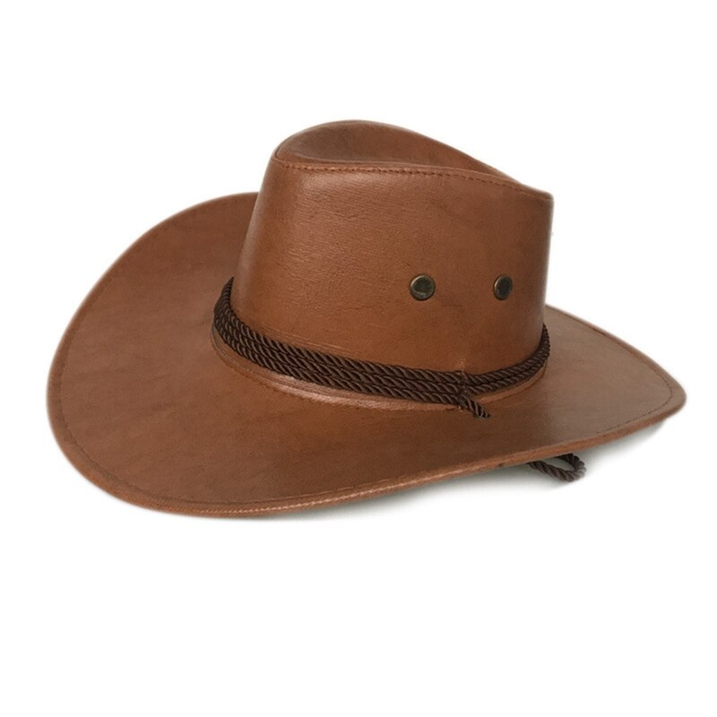 Wide Brim Solid Color PU Leather Cowboy Hat Caps For Gentleman Casual Travel Fancy Party Male Female Cowgirl Hats Cap: KK