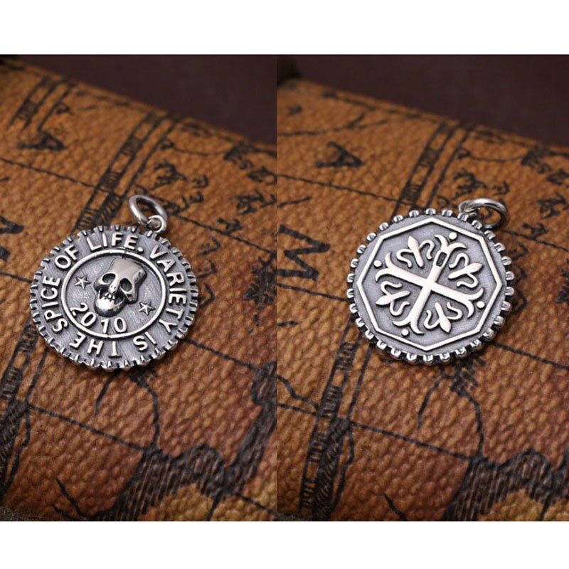 Emith Fla 925 Sterling Silver Necklace Pendants for Women And Men Jewelry Ethnic Vintage Round Pendants Punk Rock